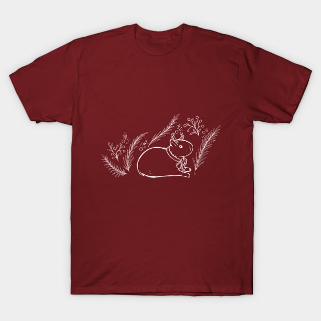 Reindeer Capybara [White Lines] T-Shirt by Thirea